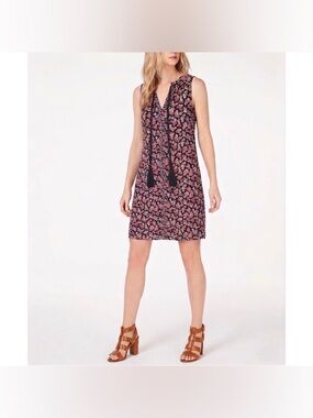 Michael Kors Ditsy Floral Sleeveless Tassel Shift Dress
